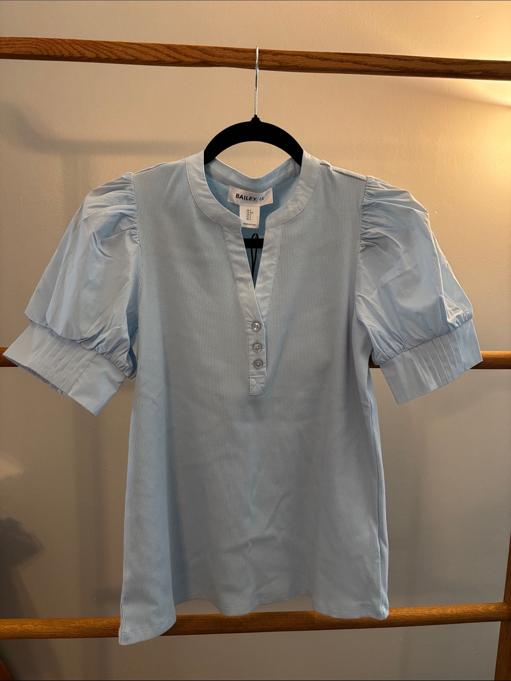 Bailey 44 Light Blue Short Puff Sleeve Button Placket Shirt